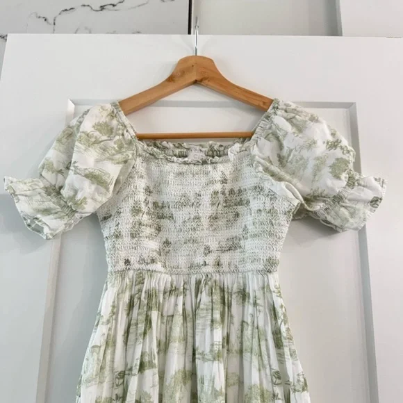 Valencia Dress White and Green Ivy City Dress 100% Cotton Spring - Picture 1 of 6